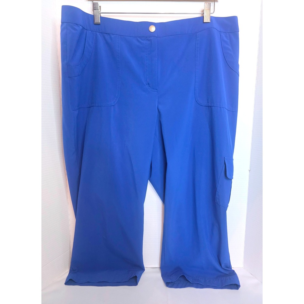 Weekends by Chicos Blue Cropped Cargo Pants Size 3/XL Stretch Utility Capris
